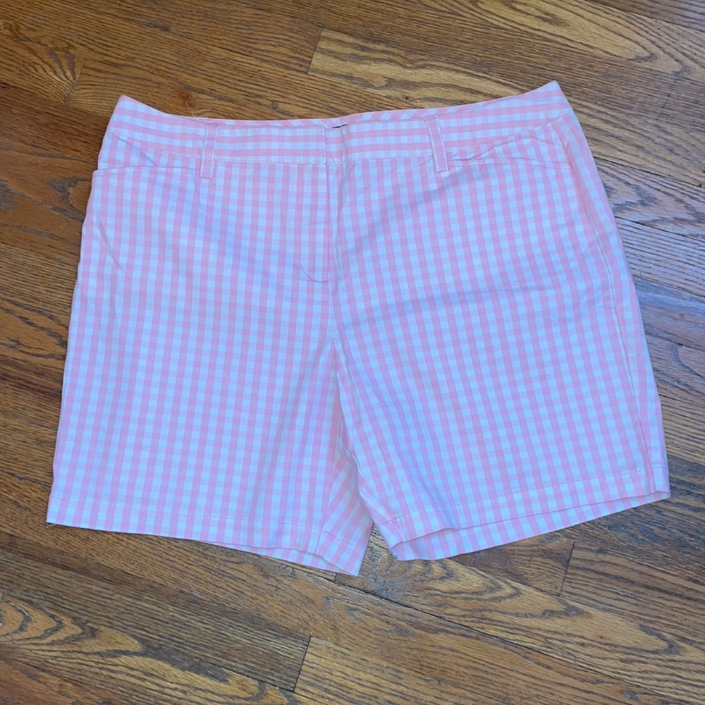 Lands' End Women's Pink and White Plaid Shorts